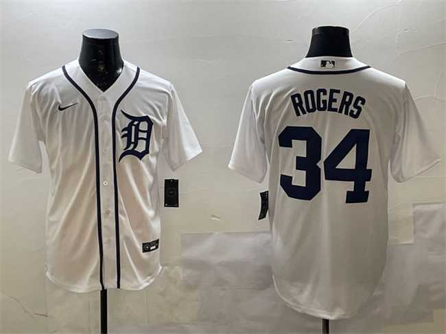 Men%27s Detroit Tigers #34 Jake Rogers White Cool Base Stitched Jersey
